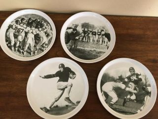 Set Of 4 Pottery Barn Black & White Vintage Football Theme 9 1/8 " Round Plates