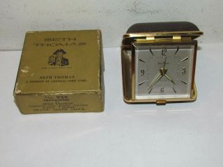 Vintage Seth Thomas No.  934 Travaweek 8 Day 7 Jewel Leather Travel Alarm Clock