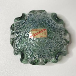 Vintage Murano Handmade Wavy Art Glass Bowl Green Silver Dish Ashtray Candy Nuts 4