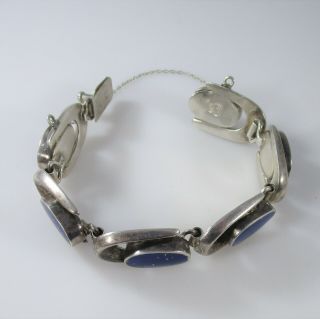 Nd Lapis Panel Bracelet Vintage Signed Sterling Silver 35.  9g | 6 "