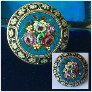 Vintage Jewellery Micro Mosaic Domed Floral Brooch Dress Pin Italy