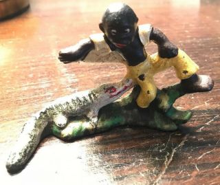 Vintage Black Americana Hand Painted Cast Iron Bottle Opener Person/alligator