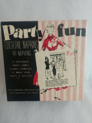 Vintage 1954 Cocktail Napkins " Party Fun " Set Of 40 One Napkin Missing.