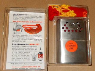 Vintage Jon - E Hand Warmer 68,  Box,  Pouch,  Instructions Aladdin Co Mpls.  Minn Usa
