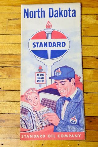 Vintage Standard Oil Co.  North Dakota Road Map - Car - Gas Station Old Advertising