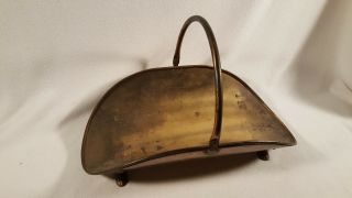 Vintage Brass Claw Footed Fireplace Log Fire Wood Kindling Holder Carrier Basket