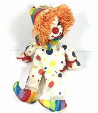 Vintage Clown Doll Wind - Up Musical Toy Rainbow Creepy Clown Nursery Shelf Decor