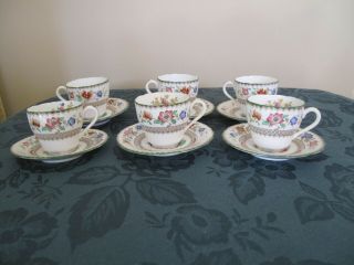 Set Of 6 Vintage Spode Chinese Rose Espresso Cups And Saucers C.  1930`s