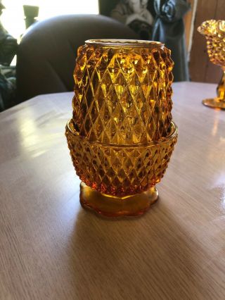 Vintage Indiana Glass Amber Diamond Point Fairy Lamp