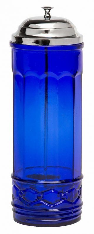 Cobalt Blue Glass Straw Dispenser Retro Vintage Style Kitchen Restraurant Decor