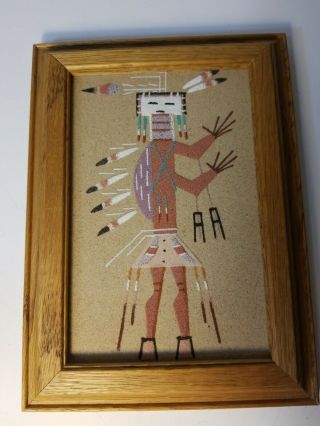 Vintage Navajo Native American Indian Sand Art Painting Signed Framed Camel God