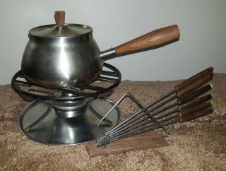 Mid Century Fondue Party Set Forks Stainless Steel Vintage Japan Kitchen