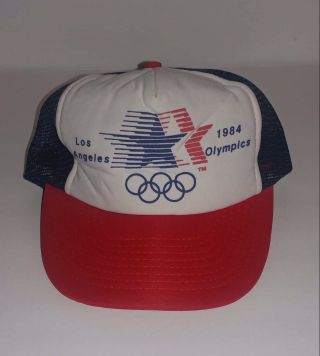 Vintage 1984 Usa Olympics Los Angeles Mesh Trucker Snap Back Hat Red White Blue
