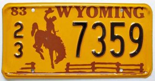 Vintage Nos Wyoming 1983 License Plate 7359 Cowboy,  Bucking Horse,  Rodeo