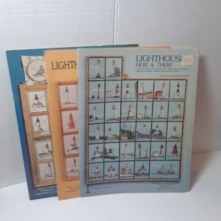 3 Vtg Light Houses Scenes Cross Stitch Pattern Books