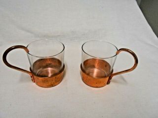 Williams Sonoma Moscow Mule Cups Mugs Hammered Copper With Glass (vintage)