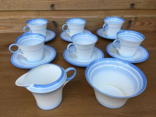 Vintage Art Deco Shelley Porcelain Regent Blue Swirl China Afternoon Tea Set 20s
