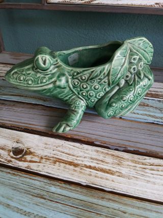 Mccoy Green Frog Planter 8.  5 " Vintage Usa Pottery 1950 