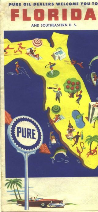 1961 Pure Oil Florida Vintage Road Map