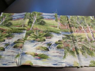 2 Vintage Barkcloth Fabric Pillow Slip Covers Country Scene House Trees 18½ " X16 "