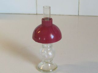Vintage Perfume Bottle Shaped Like An Oil Lamp With A Hard Plastic Red Shade - 1