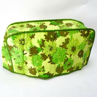 Vintage 60s 70s Vinyl Kitchen Appliance Cover Multi - Green Floral Toaster 7x15 "