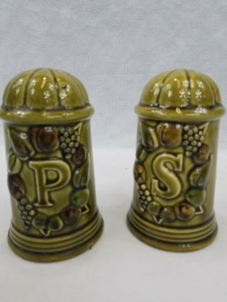 Vintage Rare Extra Large Salt And Pepper Shakers - Japan - Avocado Green Fruit
