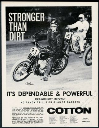 1966 Cotton 250 Cobra Motorcycle Race Photo Vintage Print Ad