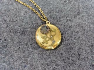 Vintage Gold Tone Locket With Flower On 18 " Chain