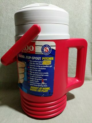 Vtg 1991 Igloo Legend Flip Spout Cold Pitcher Jug 2 Handles Red White 1/2 Gallon