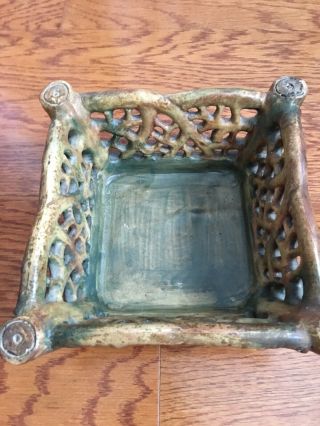 Vintage Weller Arts & Crafts Pottery Woodcraft Reticulated Bowl 9x9”