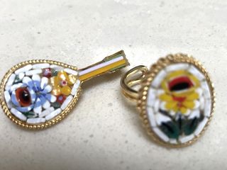 Vintage Italian Micro Mosaic Mandolin Pin Brooch & Ring