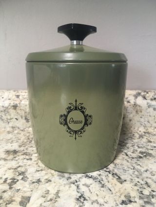 Vintage West Bend Avocado Green Grease Canister Jar Metal Lid