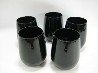 Set Of 5 Vintage Libbey Metropolitan Black Amethyst Glass Tumblers Cups Goblets