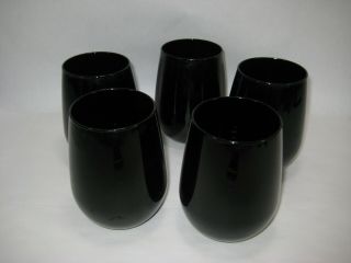 Set of 5 Vintage Libbey Metropolitan Black Amethyst Glass Tumblers Cups Goblets 2
