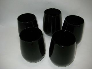 Set of 5 Vintage Libbey Metropolitan Black Amethyst Glass Tumblers Cups Goblets 3