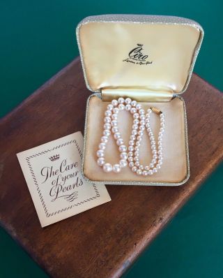 Vintage 1950s Graduated Cultured Pearls,  Ciro Of Bond St,  Gold Clasp,  Boxed,  16 "