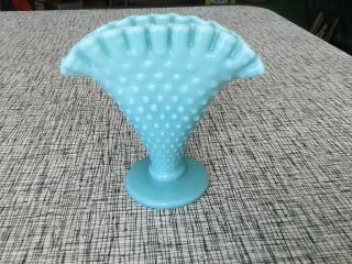 Vintage Fenton Turquoise Hobnail Fan Vase 4”