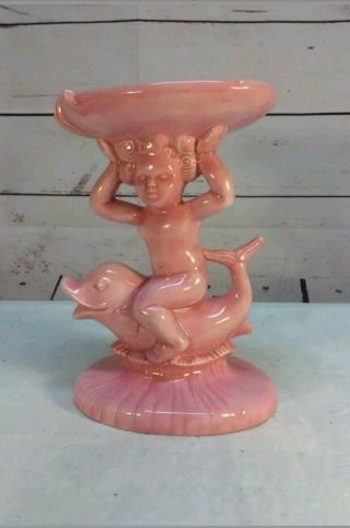 Vtg Ceramic Holland Molds Cherub Dolphin Pedestal Soap Dish Pink Shabbychic