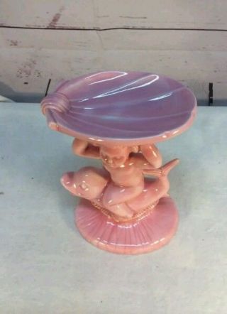 VTG Ceramic Holland Molds Cherub Dolphin Pedestal Soap Dish PINK ShabbyChic 4