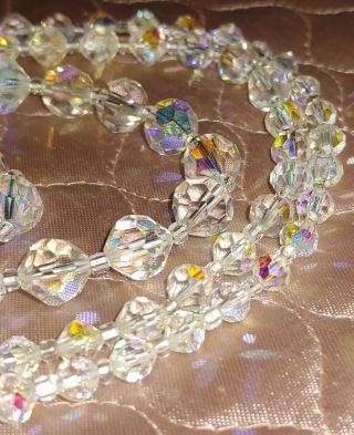 Antique Vintage 36 " Extra Long Clear Czech Crystal Graduated Glass Bead Necklace