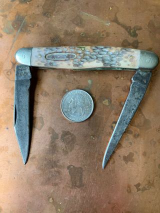 Vintage Kabar 1063 Usa 2 Blade Jigged Delrin Pocket Knife Muskrat -