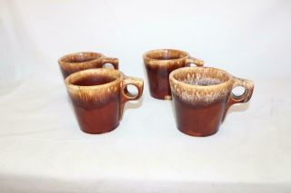 Vintage Set Of 4 Hull Pottery Brown Drip Glaze Coffee Mugs Cups Oven Proof Usa