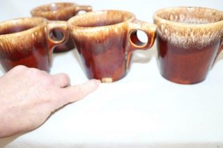 Vintage Set of 4 Hull Pottery Brown Drip Glaze Coffee Mugs Cups Oven Proof USA 3
