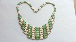Vintage Green And White Enamel Panel Necklace