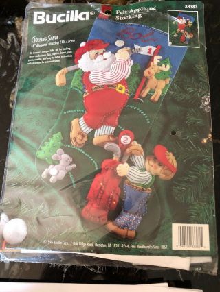Vintage Bucilla Felt Christmas Stocking Golf Santa Incomplete