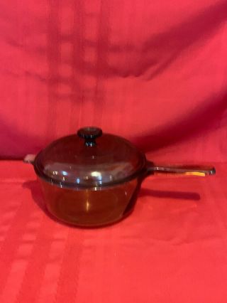 Vintage Corning,  Pyrex Vision Amber Glass 2.  5 L Glass Pot Sauce Pan With Lid Ai