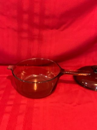 Vintage Corning,  Pyrex Vision Amber Glass 2.  5 L Glass Pot Sauce Pan With LID AI 3