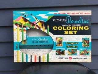 Vintage Venus Paradise Color Pencil By Number Coloring Set Cowboys Indians 100b