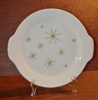 Royal China Star Glow Handled Cake Plate Vintage Retro Atomic Gold Stars